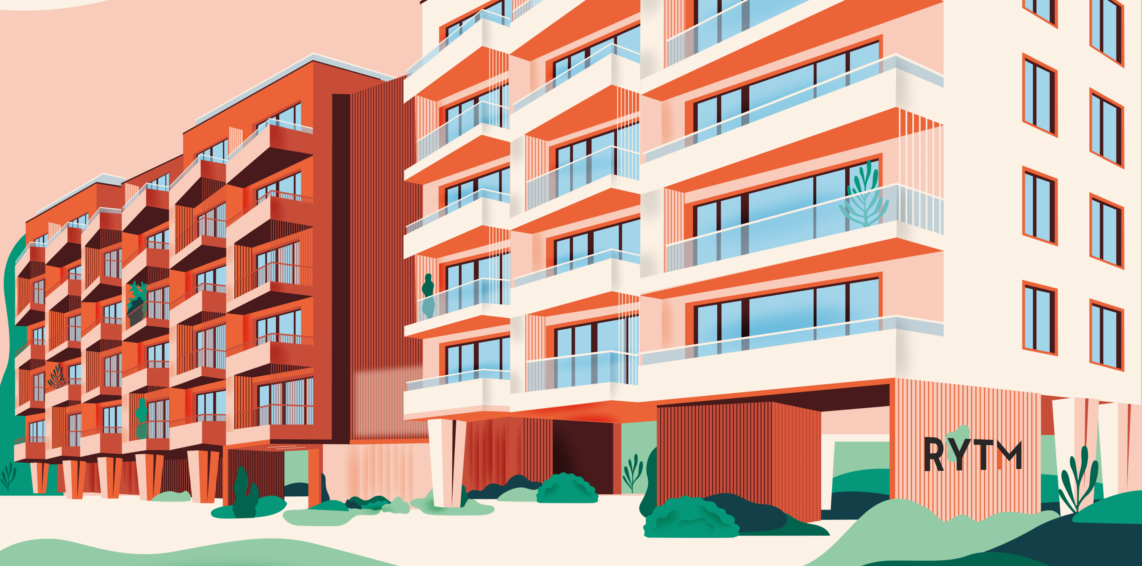 Apartamenty Rytm na Kabatach apartments branding and illustration by e1 Collective property marketing agency